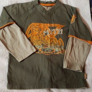 Kids Long Sleeve Tee - Green and Tan